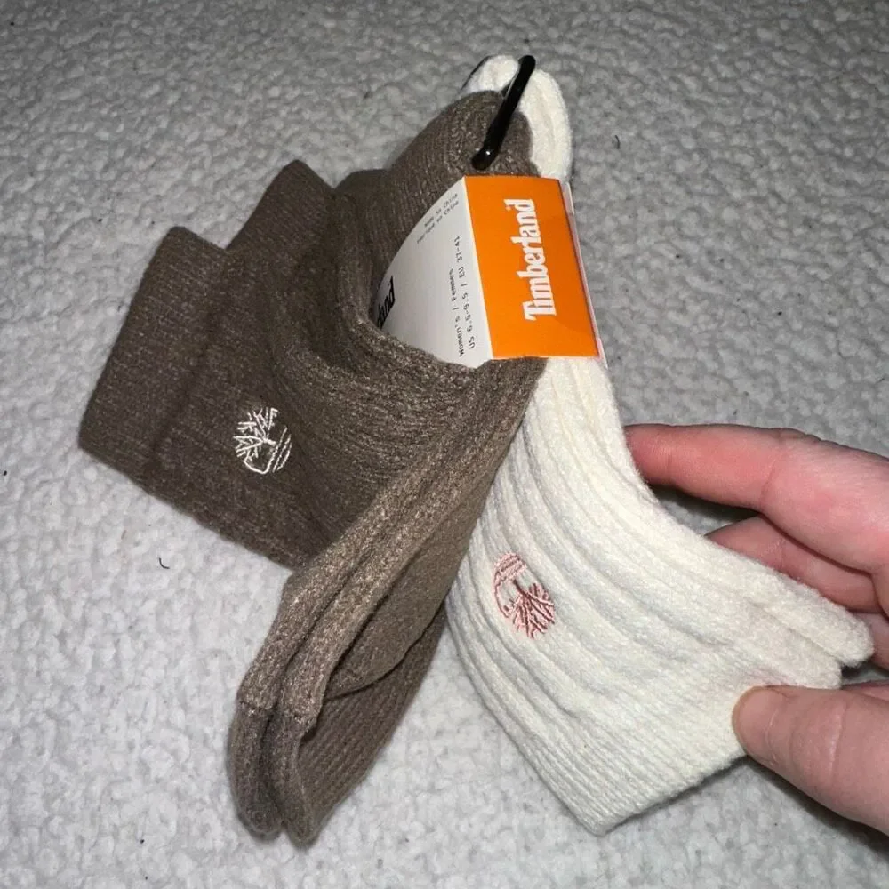 Timberland Women’s Super Soft Boot Socks 2 Pairs Brown Cream Cable Knit NWT